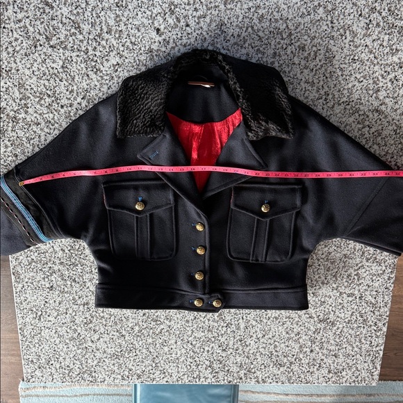 Free People Black Eisenhower Military Jacket Wool Blend w/Faux Fur Accents  Sz M - Picture 13 of 16